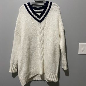 Aerie blue and white cable knit oversized sweater